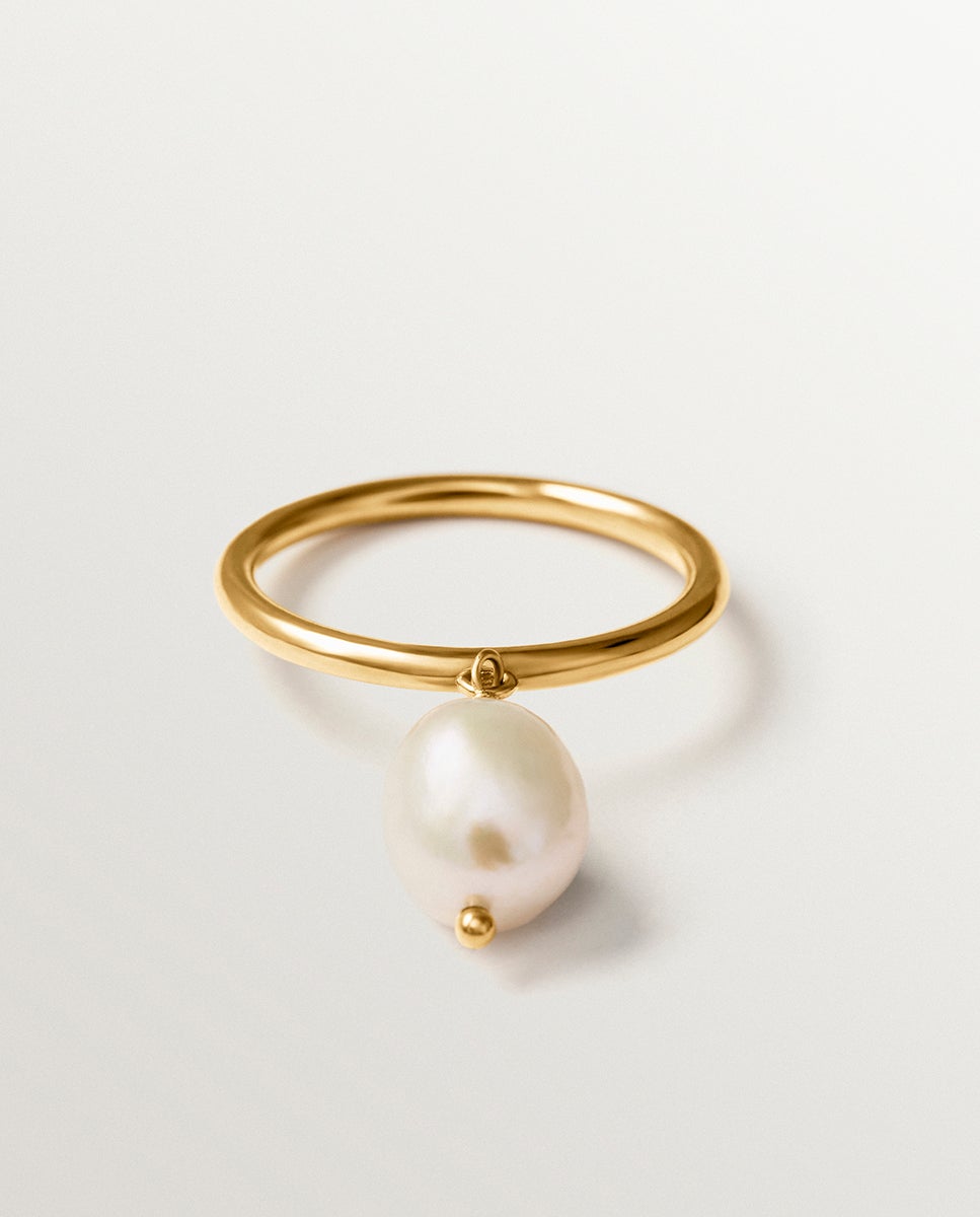 Anillo con perla colgante de plata 925 bañada en oro de 18k - Aristocrazy - Blanco Blanco-2