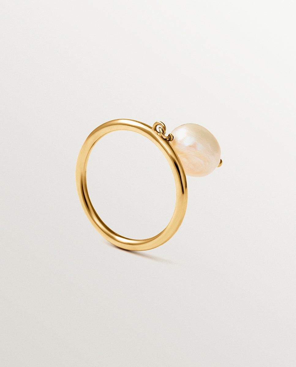 Anillo con perla colgante de plata 925 bañada en oro de 18k - Aristocrazy - Blanco Blanco-3