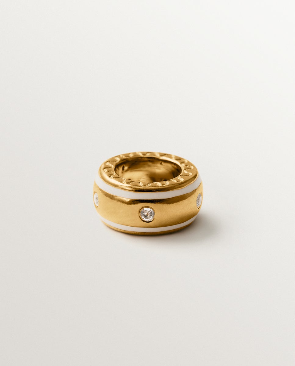 Colgante de plata 925 bañado en amarillo de 18k con topacio blanco, esmalte blanco y forma circular - Aristocrazy - Oro Oro-3