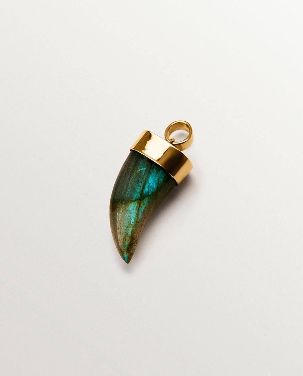 Charm de plata 925 bañada en oro de 18k con labradorita en forma de colmillo - Aristocrazy - Verde Verde-1