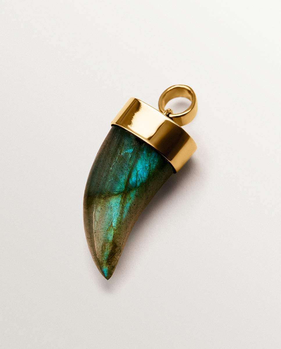 Charm de plata 925 bañada en oro de 18k con labradorita en forma de colmillo - Aristocrazy - Verde Verde-3