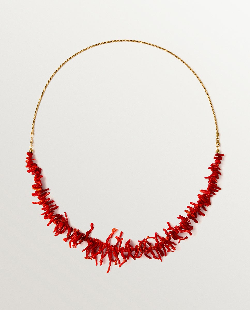 Imagen 0 de Collar de plata 925 bañada en oro de 18k con coral natural Rojo