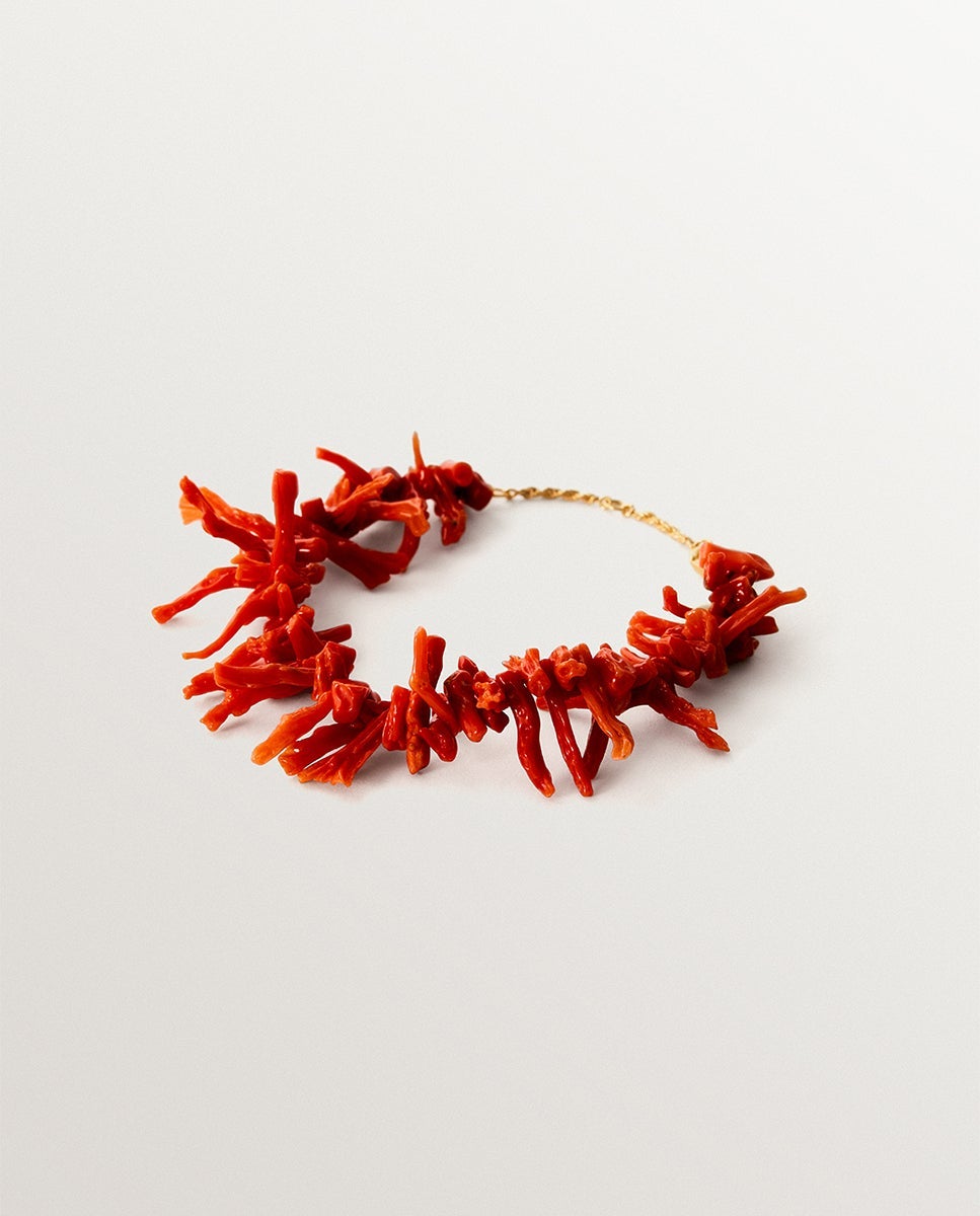 Pulsera de plata 925 bañada en oro de 18k con coral natural - Aristocrazy - Rojo Rojo-1