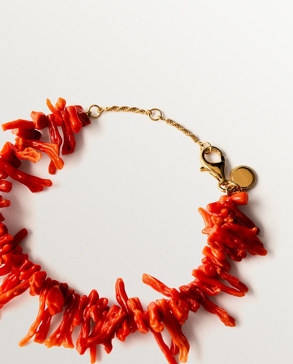 Pulsera de plata 925 bañada en oro de 18k con coral natural - Aristocrazy - Rojo Rojo-3