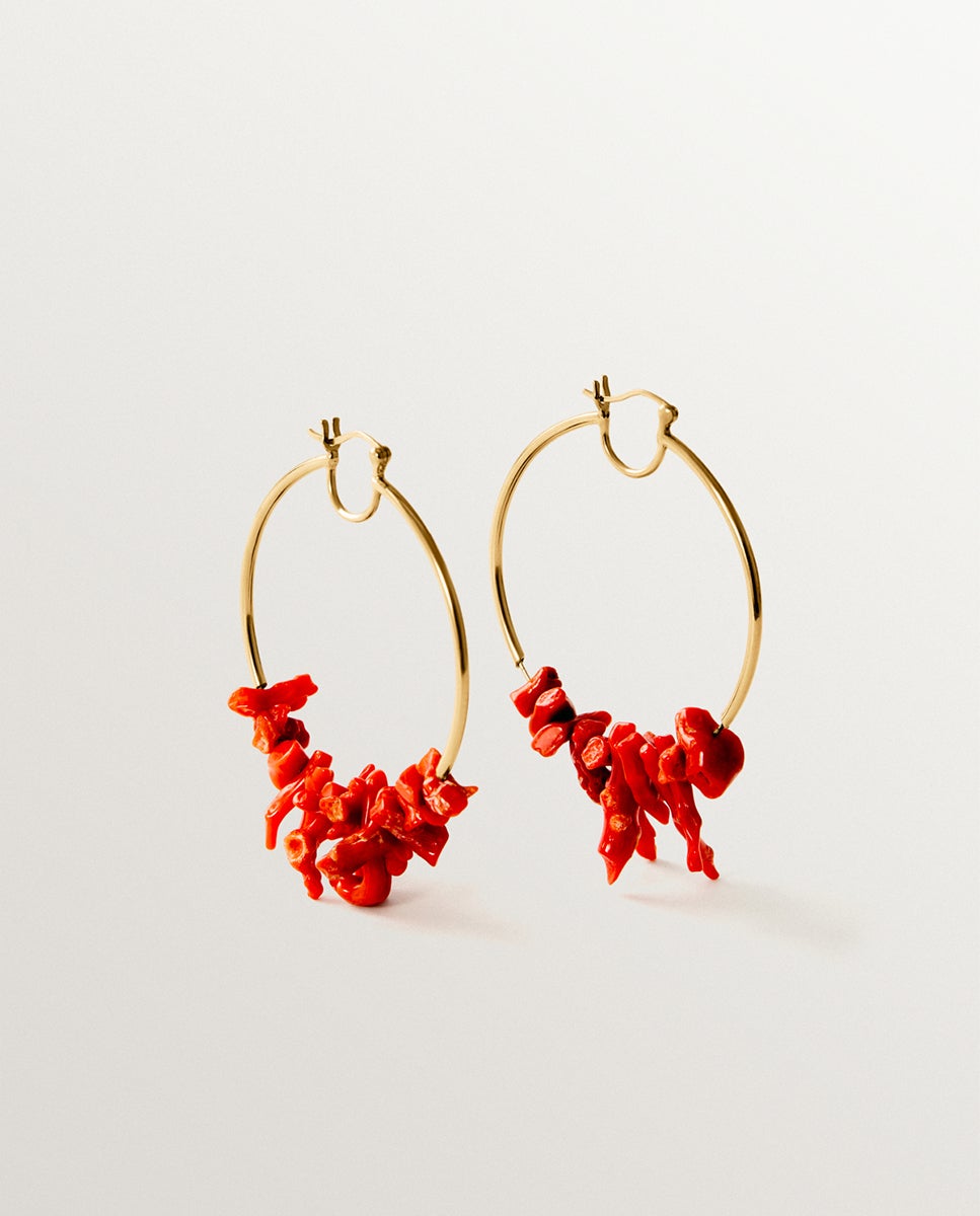 Pendientes de plata 925 bañada en oro de 18k con coral natural - Aristocrazy - Rojo Rojo-1