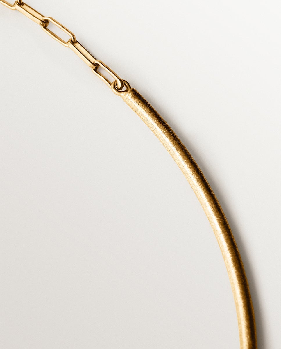 Collar rígido de plata 925 bañada en oro amarillo de 18k con textura - Aristocrazy - Dorado Dorado-2