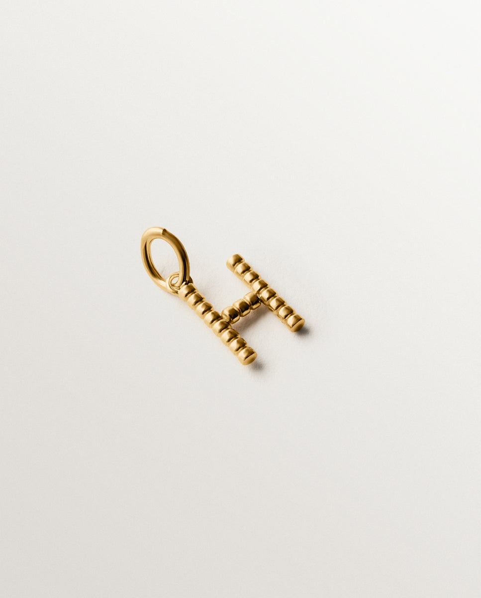 Charm de plata 925 bañada en amarillo de 18k con letra h y motivos de esferas - Aristocrazy - Oro Oro-3