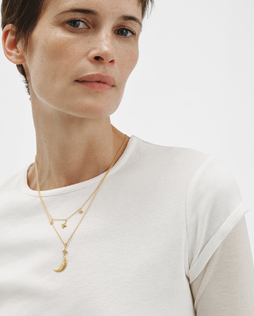Cadena con colgante de plata 925 bañada en oro amarillo de 18k con topacio blanco y estrellas - Aristocrazy - Oro Oro-6