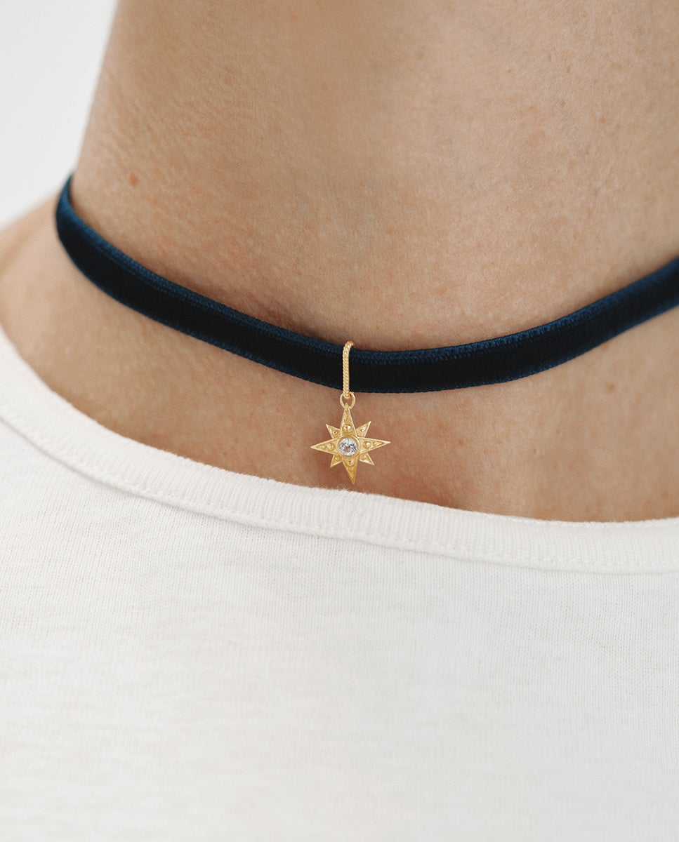 Collar de terciopelo con charm estrella de plata 925 bañada en oro amarillo de 18k y topacio blanco - Aristocrazy - Oro Oro-2