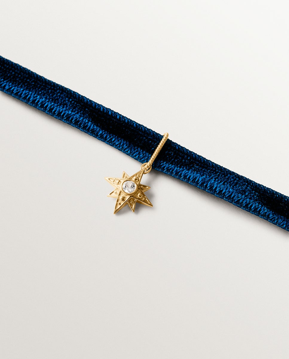 Collar de terciopelo con charm estrella de plata 925 bañada en oro amarillo de 18k y topacio blanco - Aristocrazy - Oro Oro-3