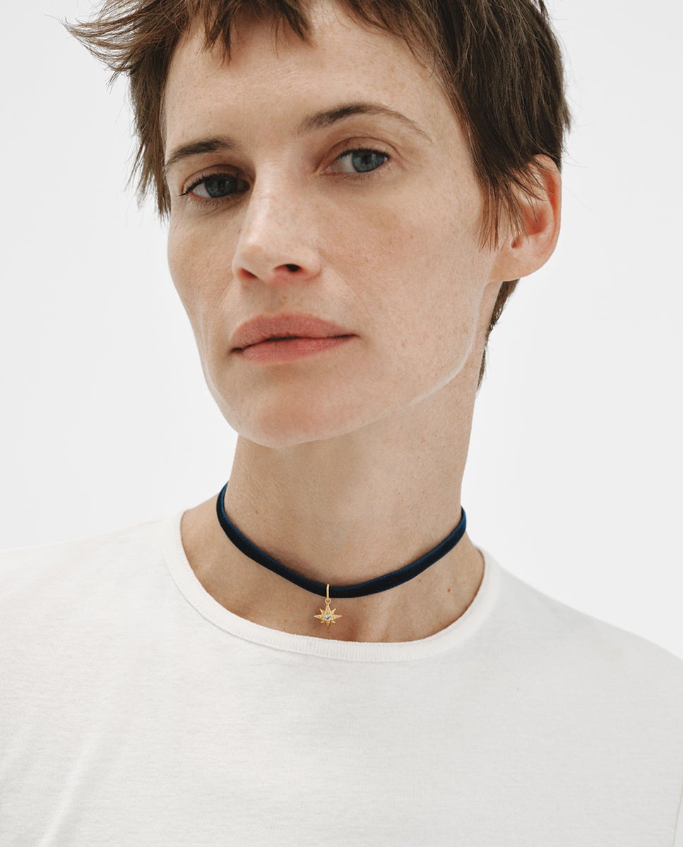 Collar de terciopelo con charm estrella de plata 925 bañada en oro amarillo de 18k y topacio blanco - Aristocrazy - Oro Oro-4