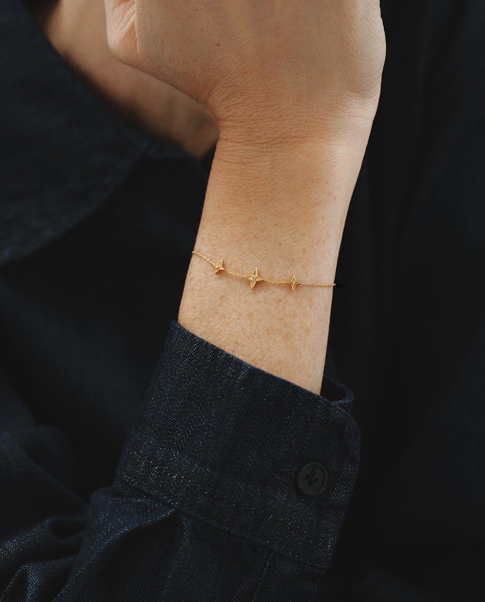 Pulsera de plata 925 bañada en amarillo de 18k con topacio blanco y forma de estrellas - Aristocrazy - Oro Oro-2
