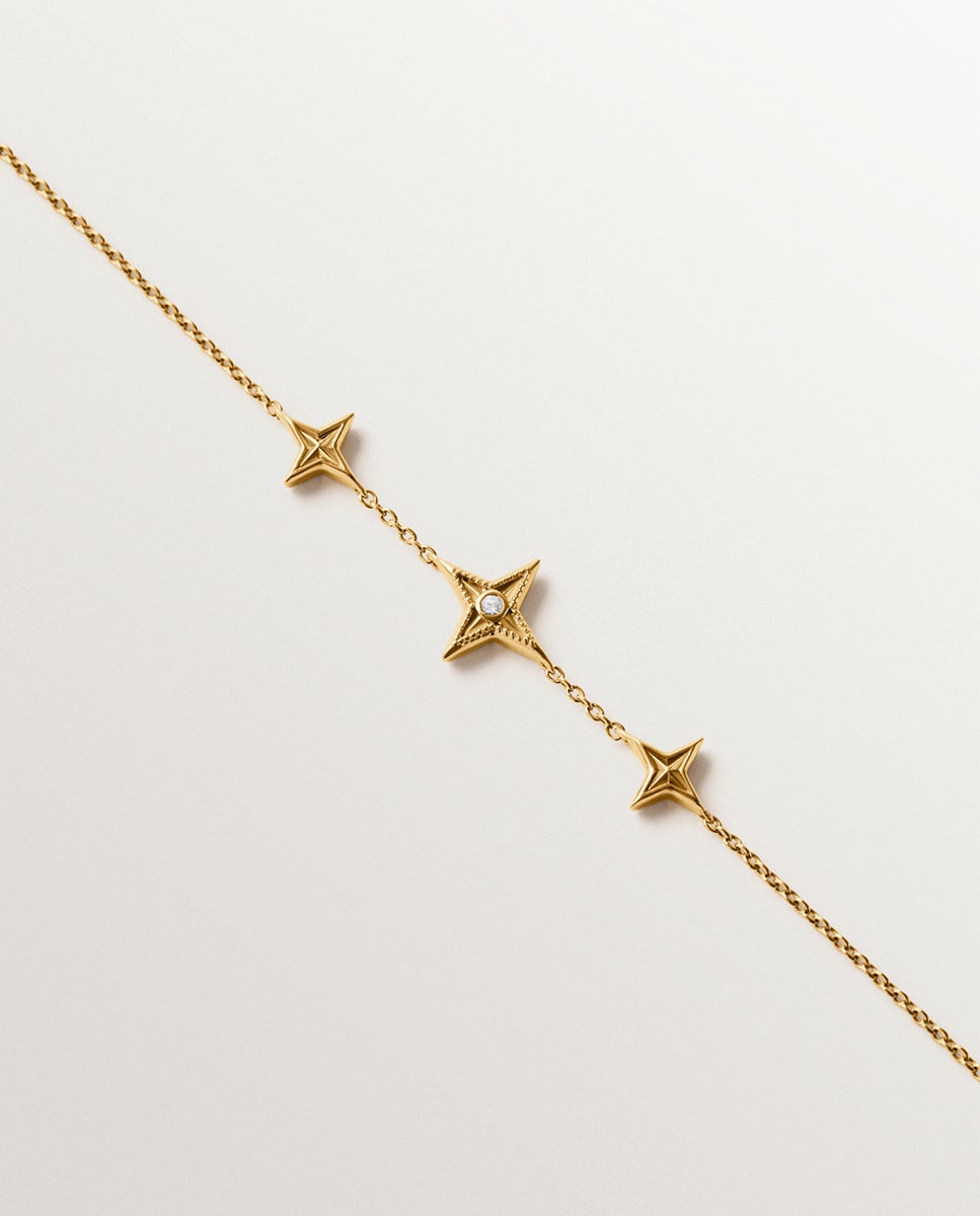 Pulsera de plata 925 bañada en amarillo de 18k con topacio blanco y forma de estrellas - Aristocrazy - Oro Oro-3