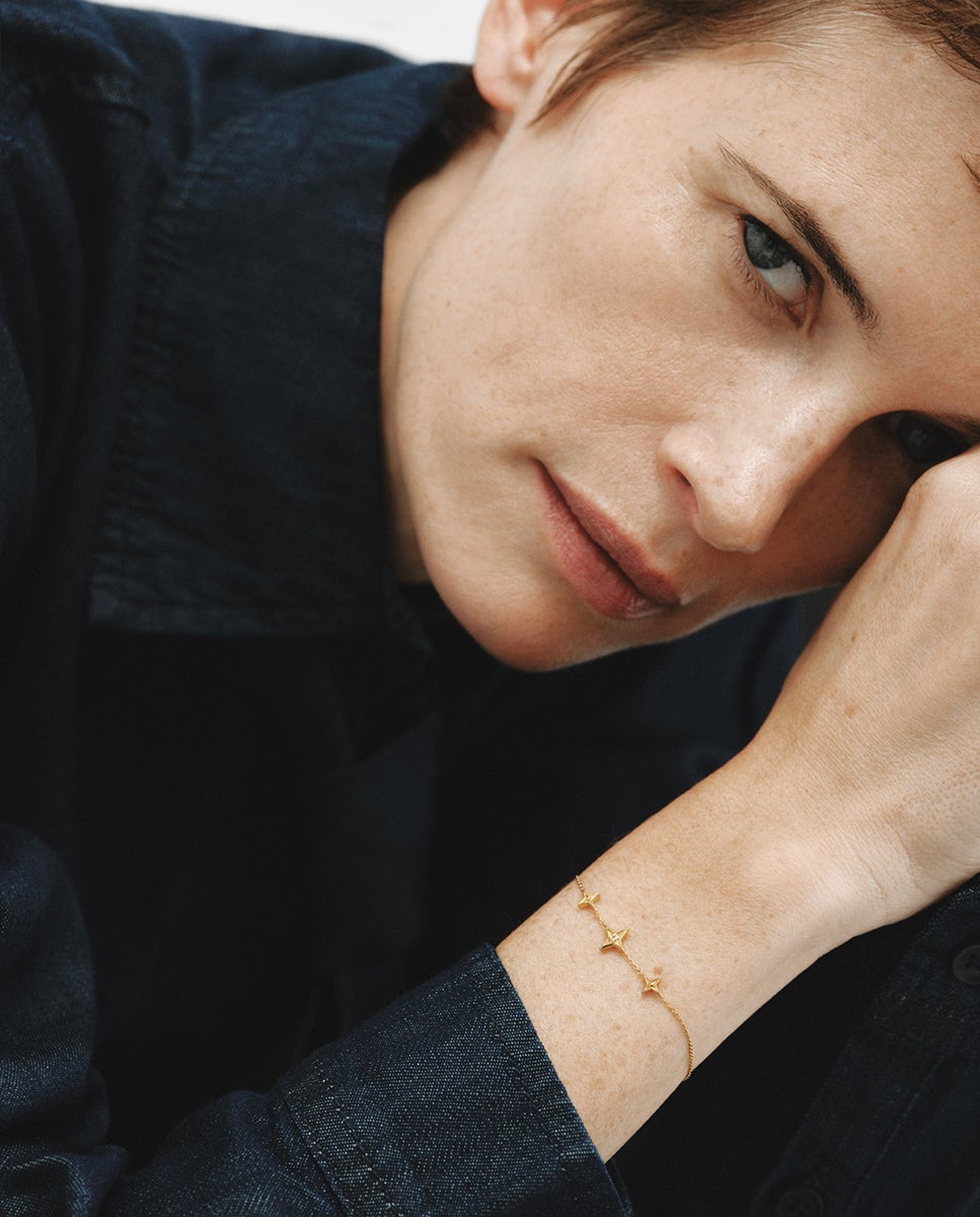 Pulsera de plata 925 bañada en amarillo de 18k con topacio blanco y forma de estrellas - Aristocrazy - Oro Oro-4