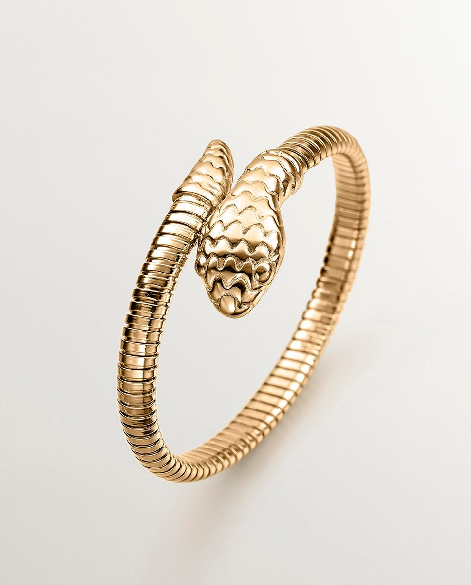 Pulsera rígida de plata 925 bañada en oro amarillo de 18k con forma de serpiente - Aristocrazy - Dorado Dorado-1