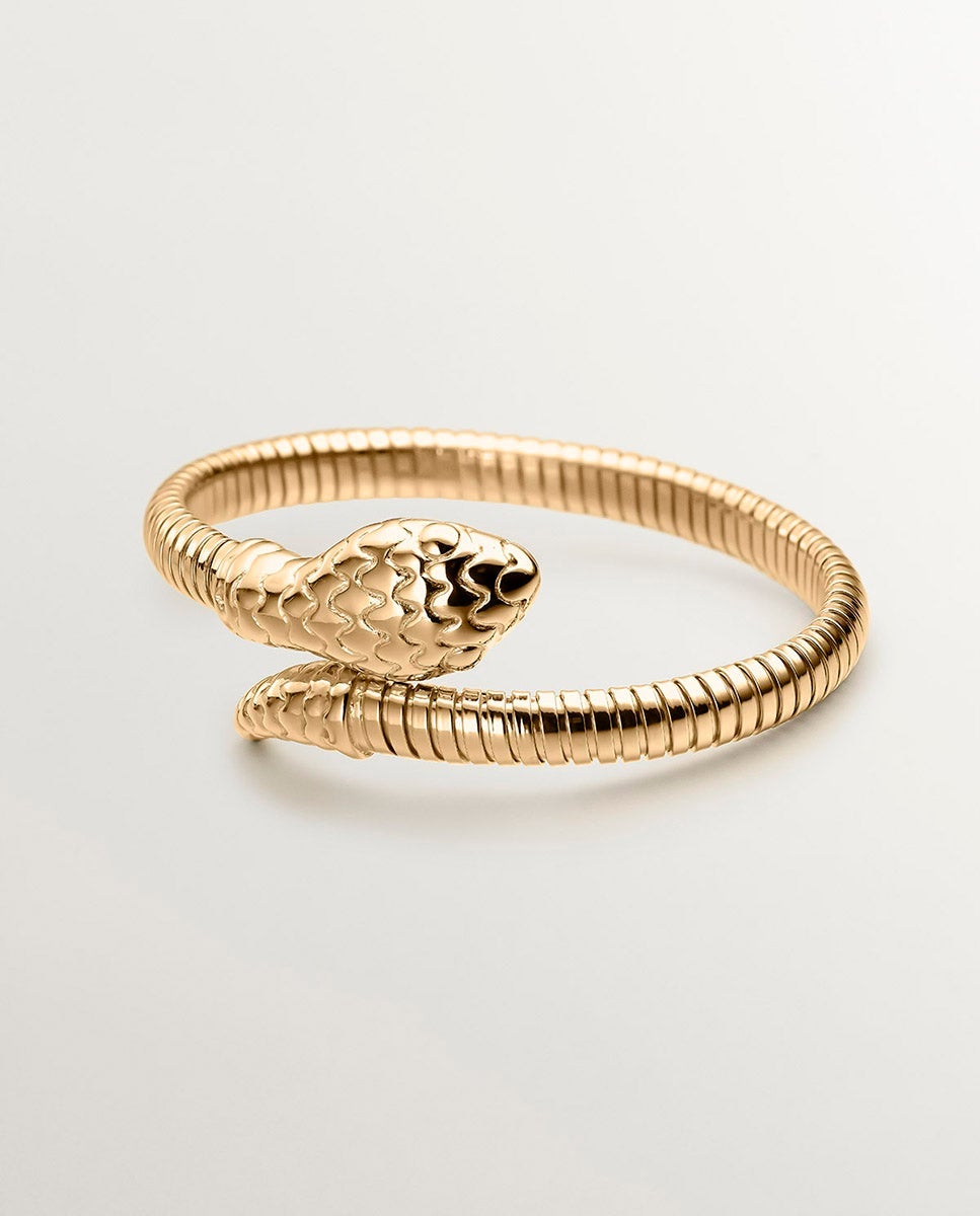 Pulsera rígida de plata 925 bañada en oro amarillo de 18k con forma de serpiente - Aristocrazy - Dorado Dorado-3