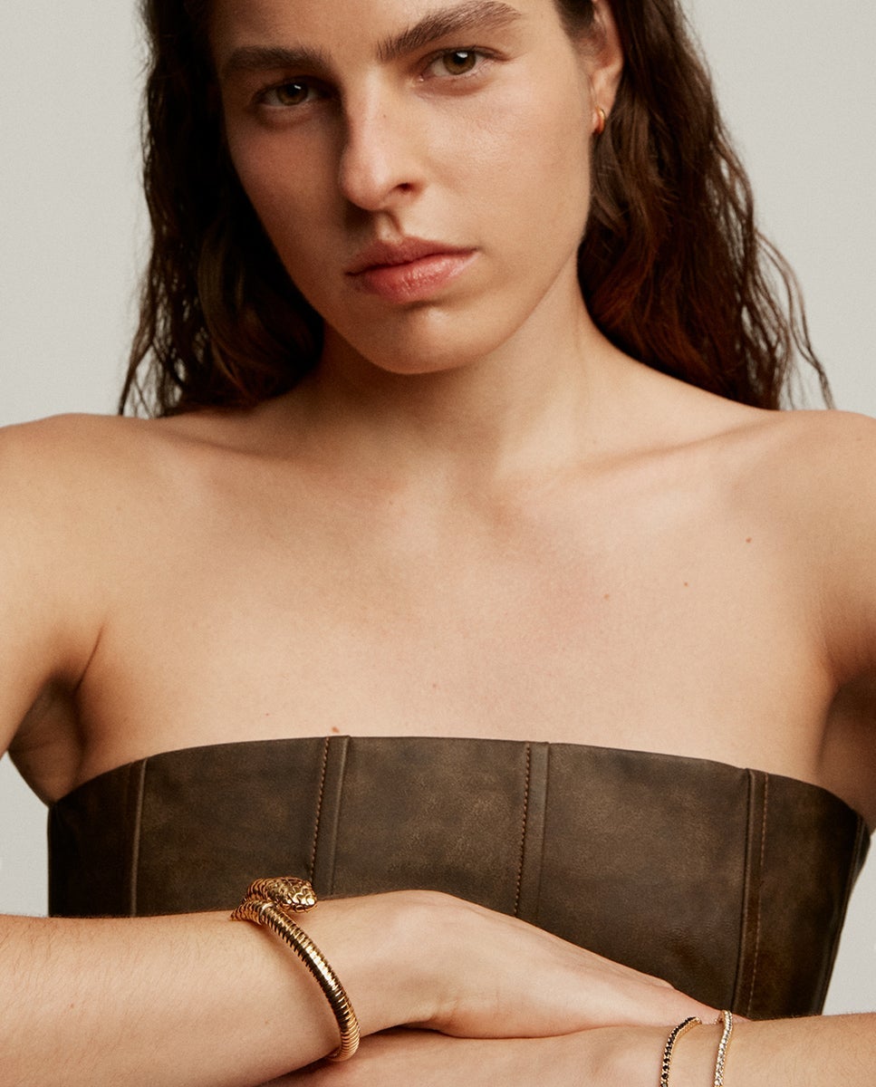 Pulsera rígida de plata 925 bañada en oro amarillo de 18k con forma de serpiente - Aristocrazy - Dorado Dorado-6