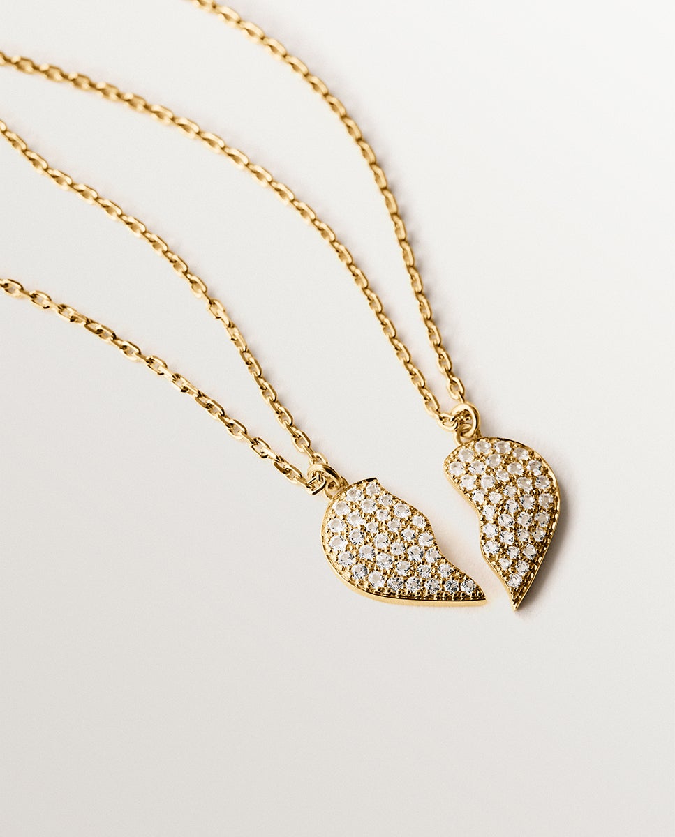 Cadena con colgante de plata bañada en oro amarillo de 18k, topacios blancos y forma de corazón partido - Aristocrazy - Oro Oro-3