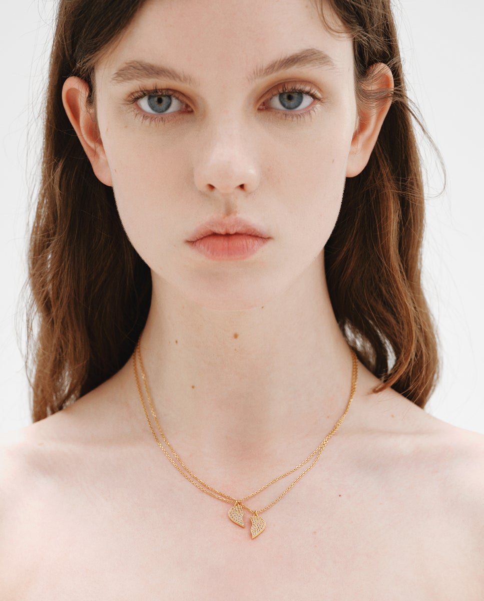 Cadena con colgante de plata bañada en oro amarillo de 18k, topacios blancos y forma de corazón partido - Aristocrazy - Oro Oro-4