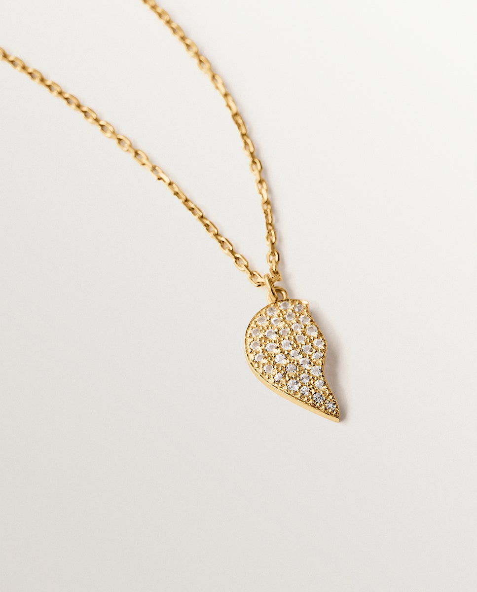 Cadena con colgante de plata bañada en oro amarillo de 18k, topacios blancos y forma de corazón partido - Aristocrazy - Oro Oro-5