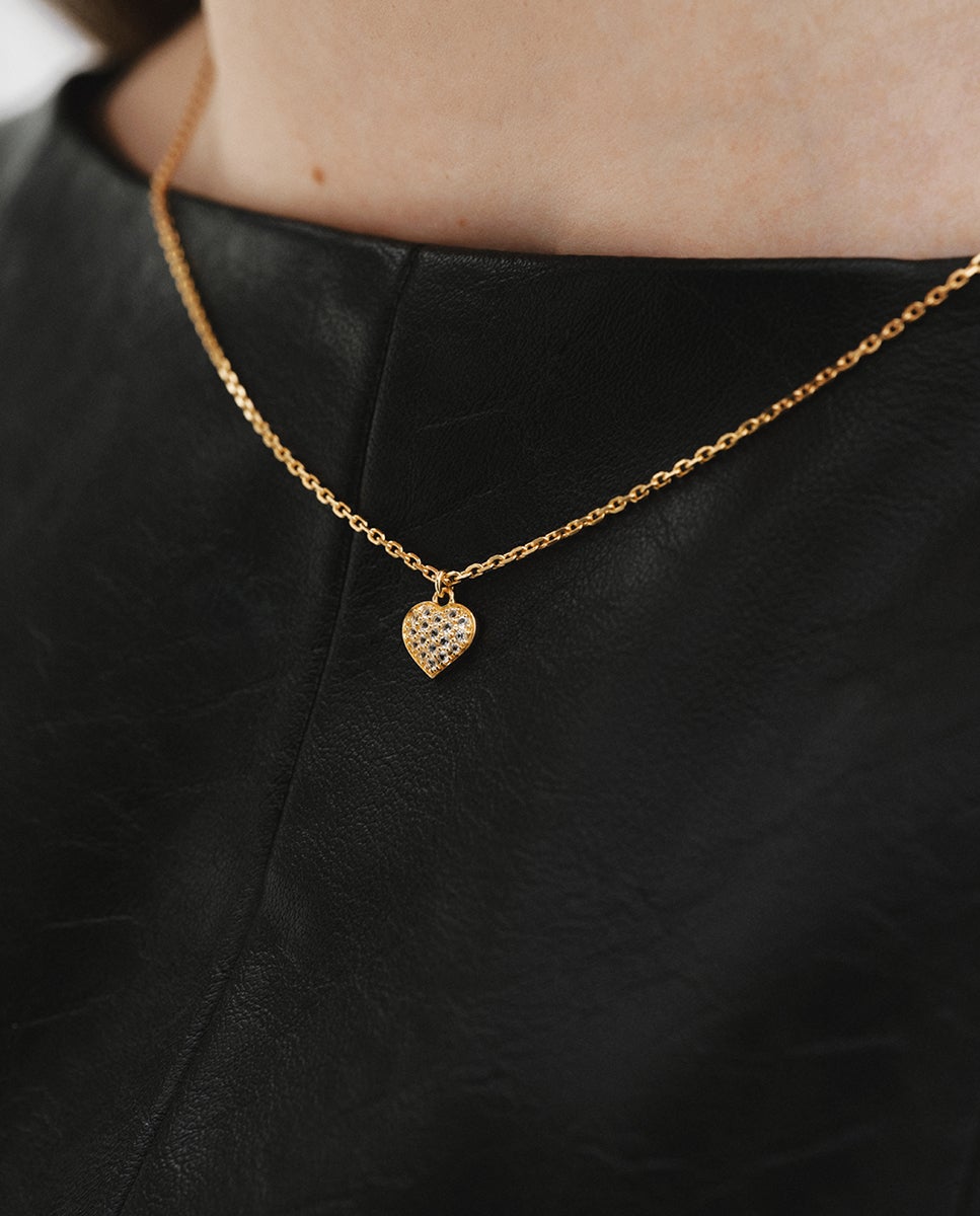 Cadena con colgante de plata bañada en oro amarillo de 18k, topacios blancos y forma de corazón - Aristocrazy - Oro Oro-2