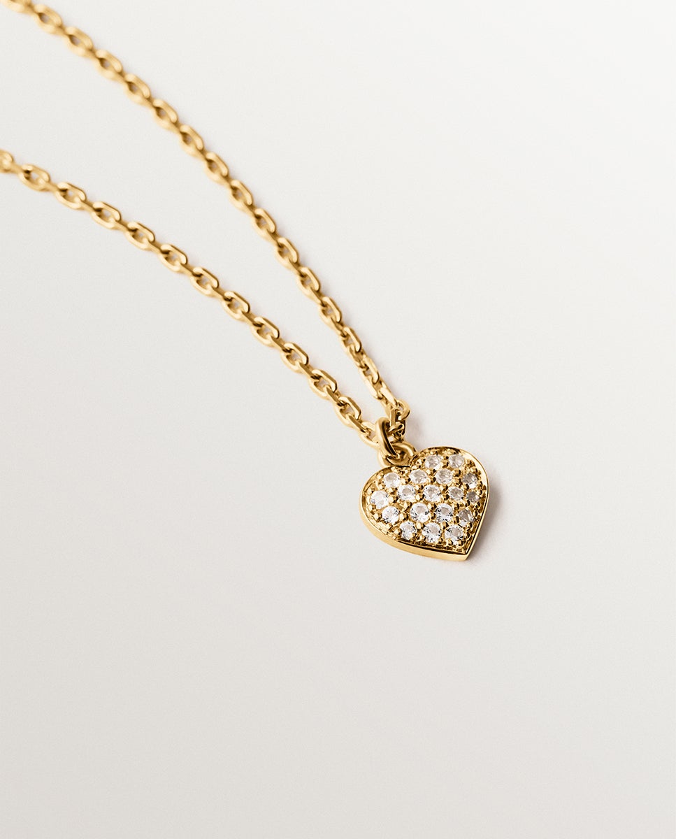 Cadena con colgante de plata bañada en oro amarillo de 18k, topacios blancos y forma de corazón - Aristocrazy - Oro Oro-3