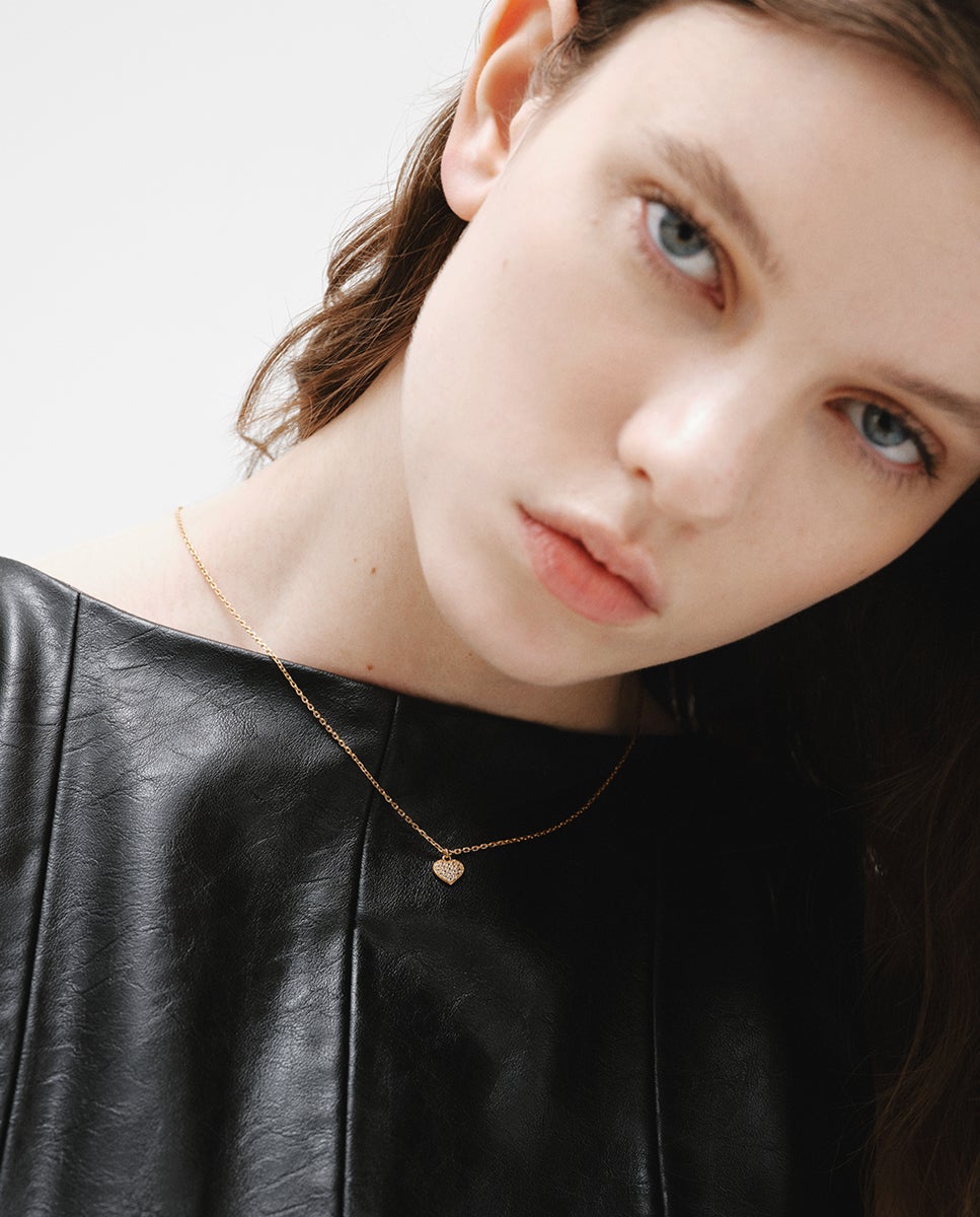 Cadena con colgante de plata bañada en oro amarillo de 18k, topacios blancos y forma de corazón - Aristocrazy - Oro Oro-4