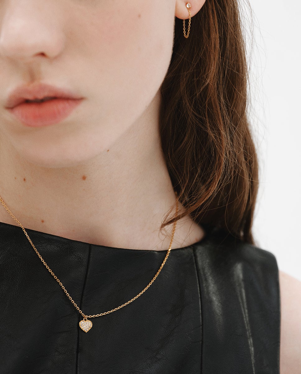 Cadena con colgante de plata bañada en oro amarillo de 18k, topacios blancos y forma de corazón - Aristocrazy - Oro Oro-5