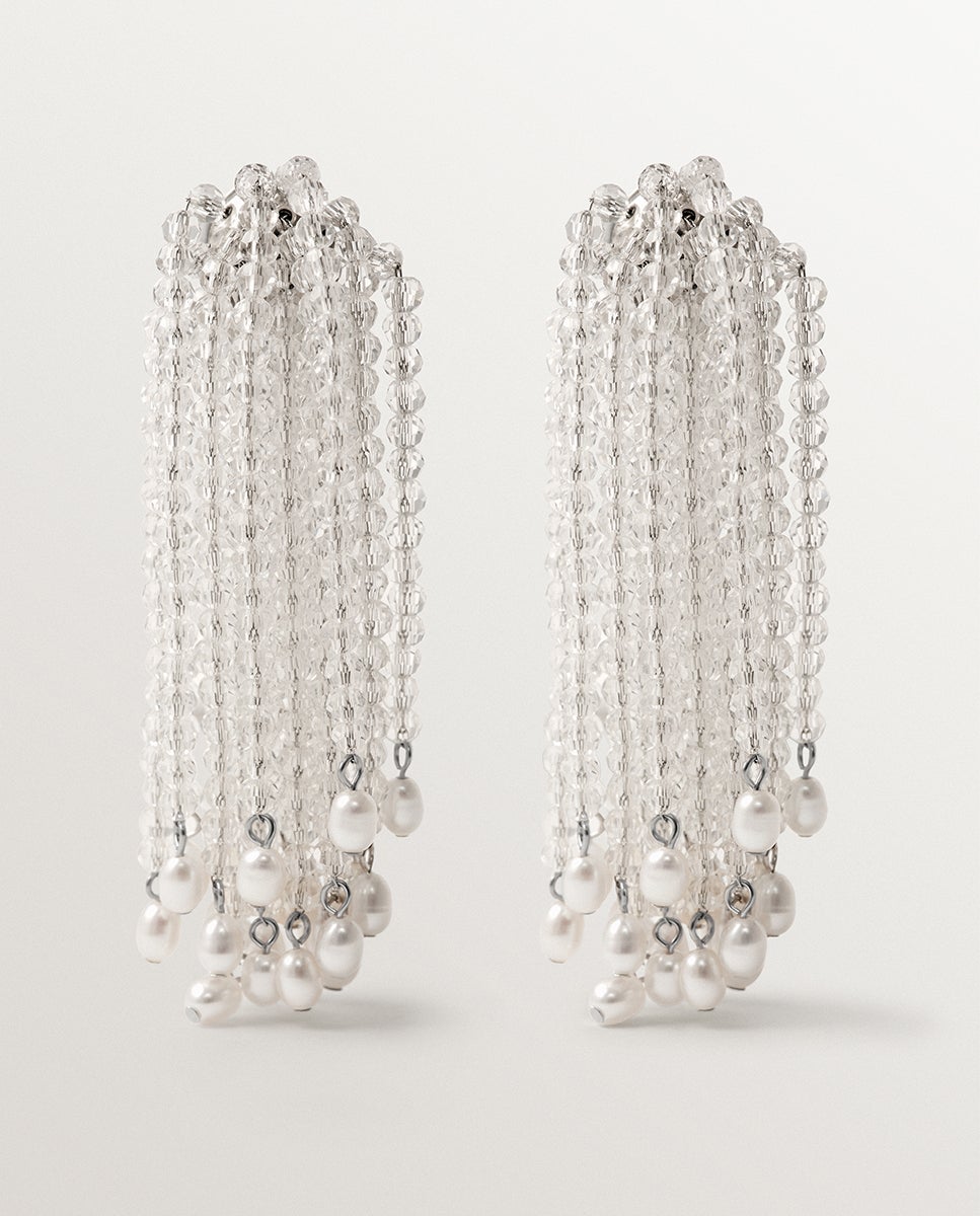Pendientes largos en cascada con perlas barrocas y cristales - Aristocrazy - Blanco Blanco-1