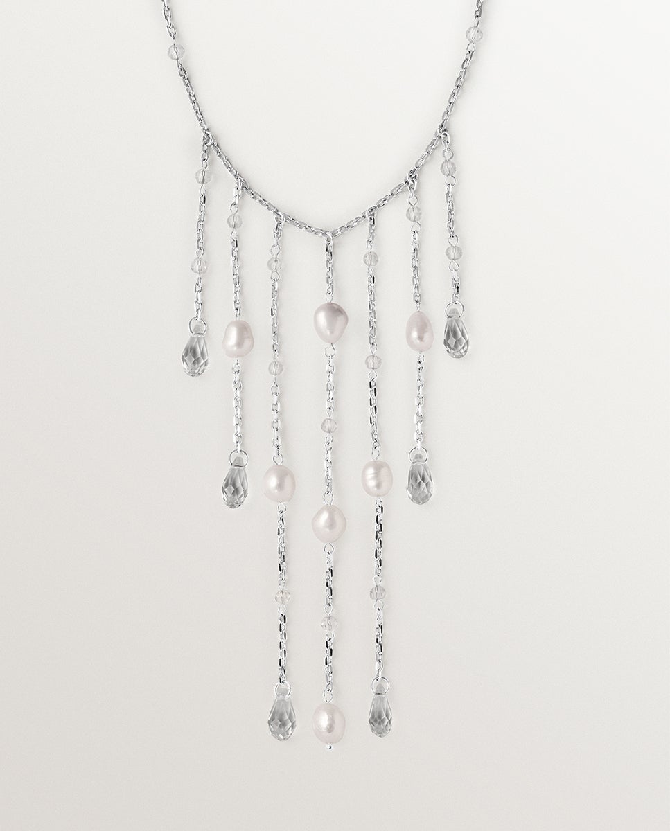 Cadena con colgante de perlas barrocas y cristales - Aristocrazy - Blanco Blanco-1