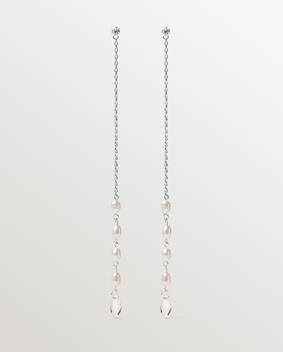 Pendientes largos con perlas barrocas y cristales - Aristocrazy - Blanco Blanco-1