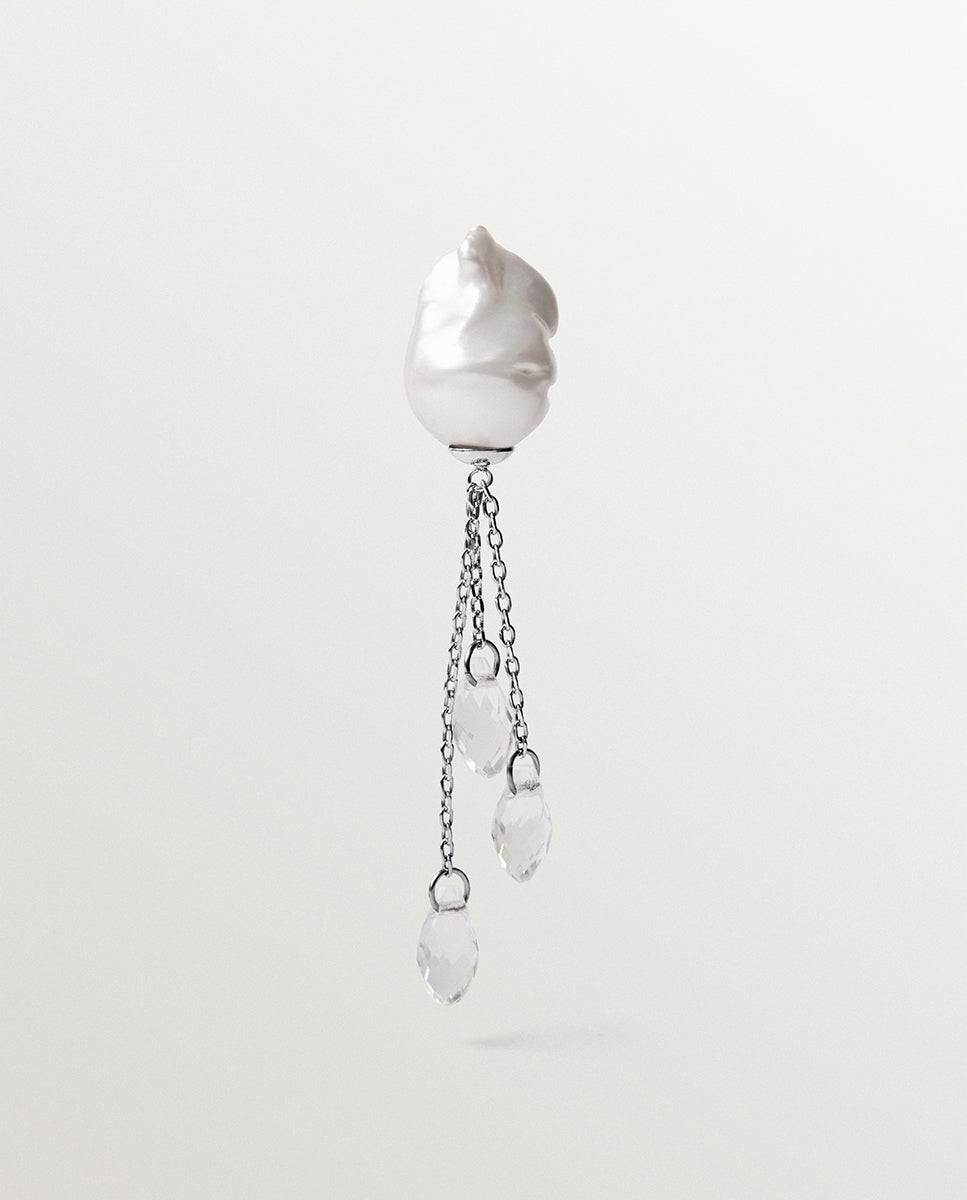 Pendiente grande con perlas barrocas y cristales - Aristocrazy - Blanco Blanco-1