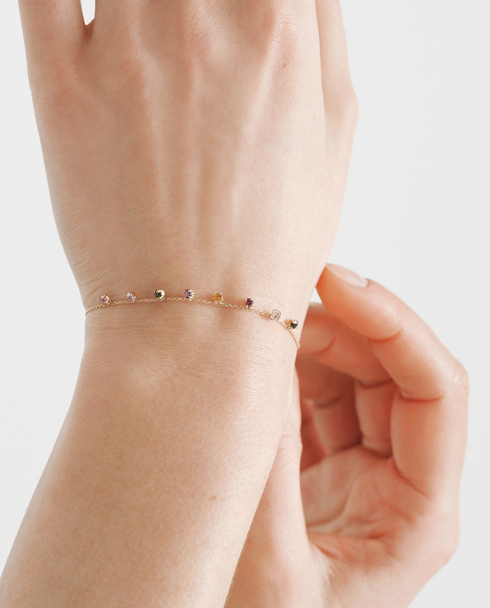 Pulsera de oro amarillo de 9k con amatistas rosas y negras, turmalinas verdes, cuarzo citrino naranja y rodolitas - Aristocrazy - Multicolor Multicolor-2