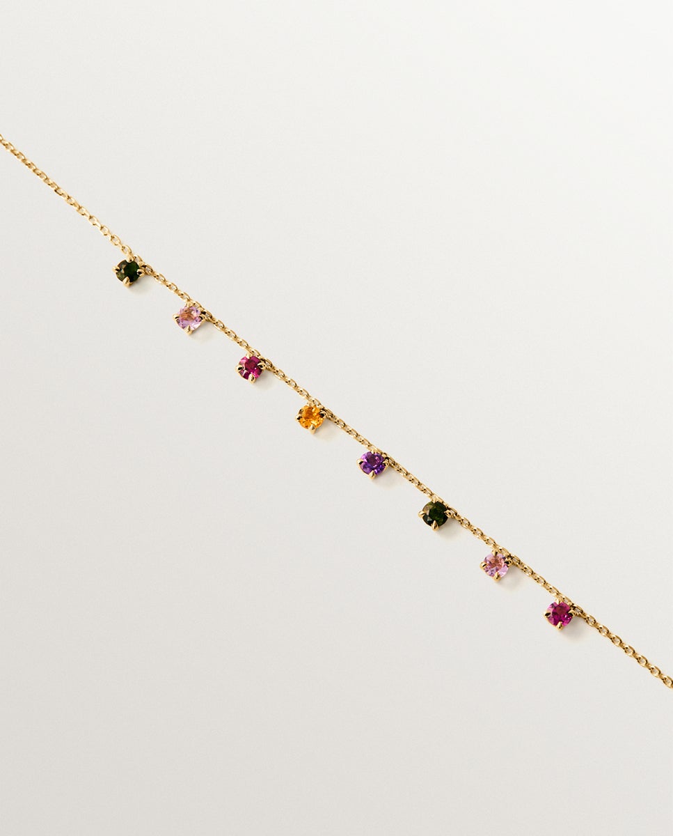 Pulsera de oro amarillo de 9k con amatistas rosas y negras, turmalinas verdes, cuarzo citrino naranja y rodolitas - Aristocrazy - Multicolor Multicolor-3