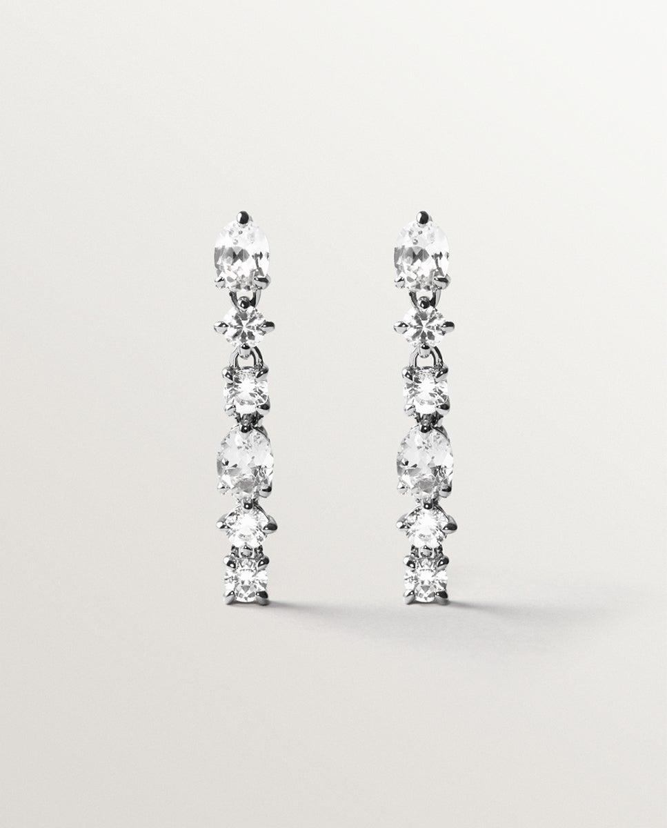 Pendientes largos de plata 925 con topacios blancos - Aristocrazy - Blanco Blanco-1