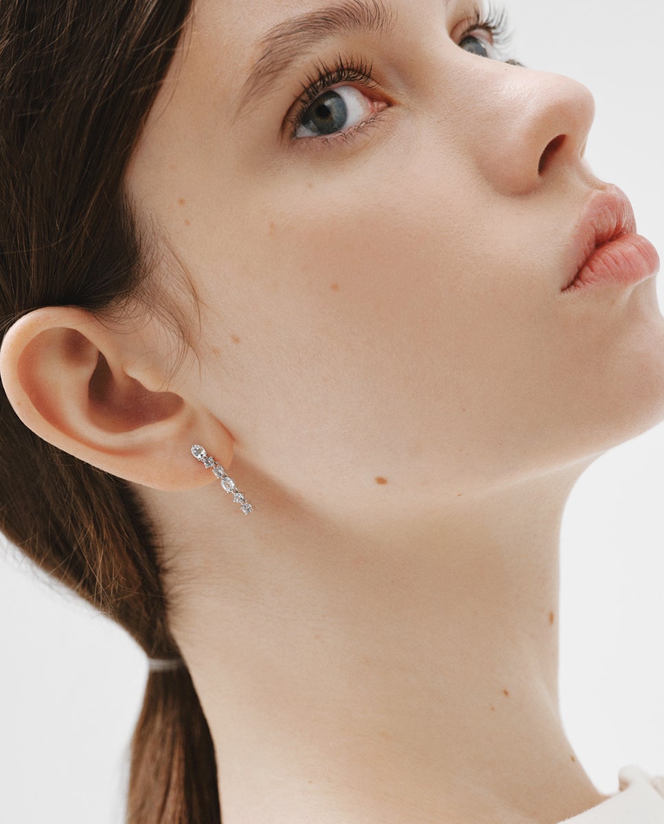 Pendientes largos de plata 925 con topacios blancos - Aristocrazy - Blanco Blanco-2