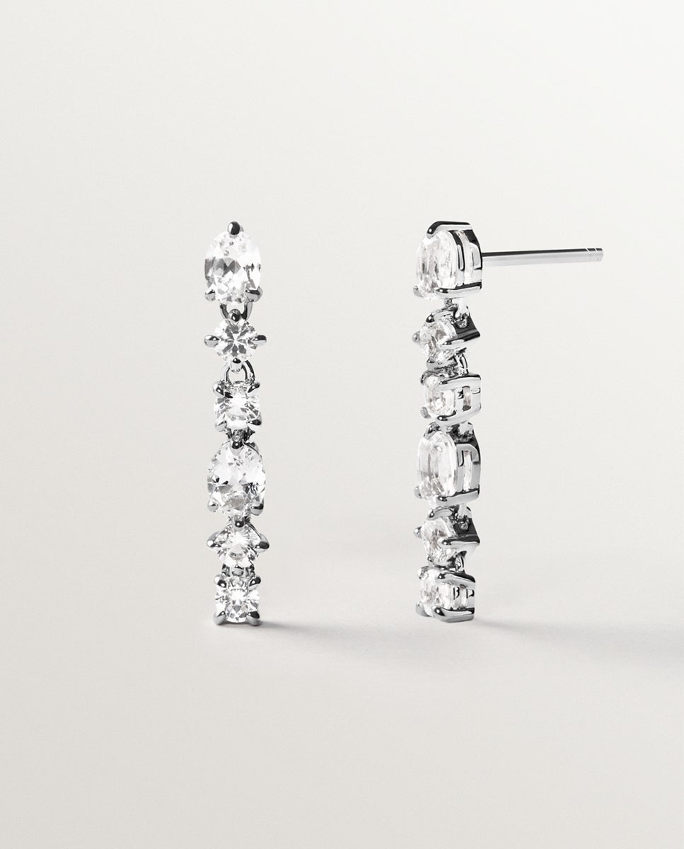 Pendientes largos de plata 925 con topacios blancos - Aristocrazy - Blanco Blanco-3