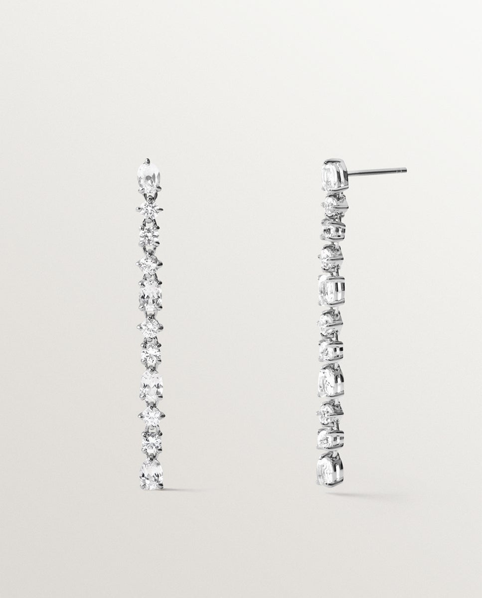 Pendientes largos de plata 925 con topacios blancos - Aristocrazy - Blanco Blanco-1