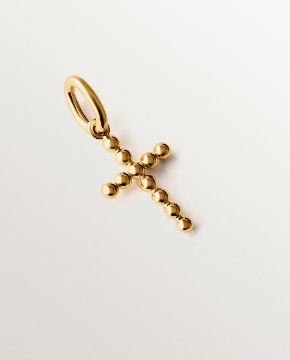Charm de plata 925 bañada en oro amarillo de 18k con forma de cruz y motivos de esferas - Aristocrazy - Oro Oro-1