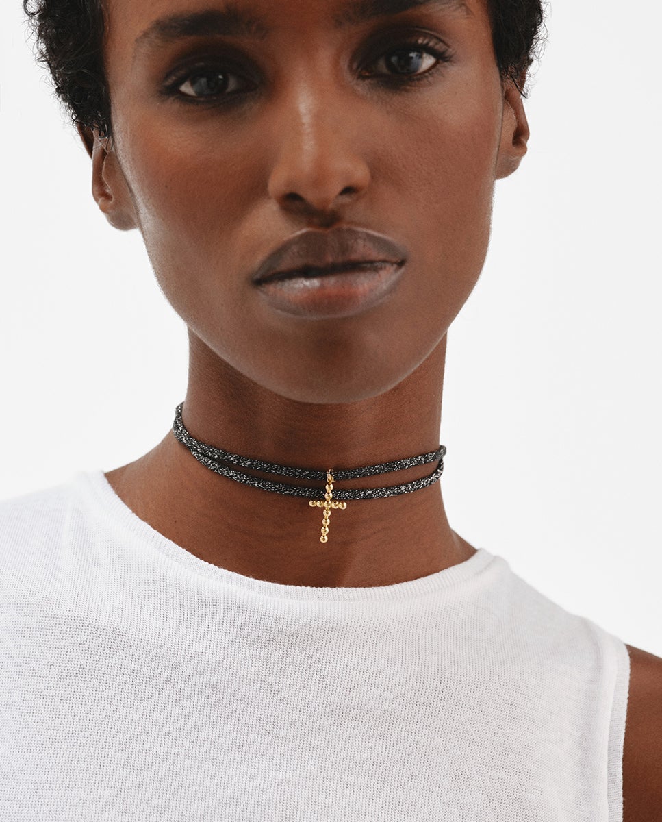 Charm de plata 925 bañada en oro amarillo de 18k con forma de cruz y motivos de esferas - Aristocrazy - Oro Oro-2