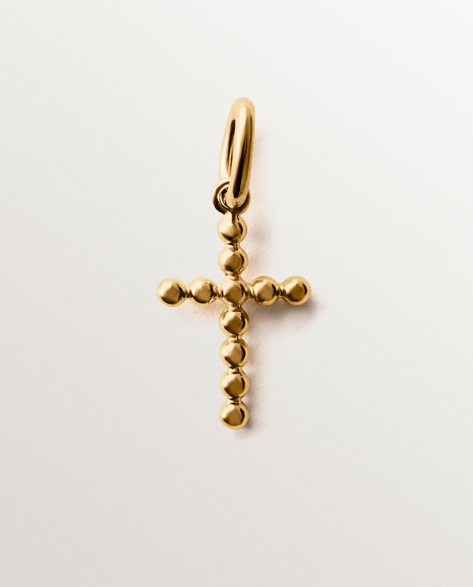 Charm de plata 925 bañada en oro amarillo de 18k con forma de cruz y motivos de esferas - Aristocrazy - Oro Oro-3