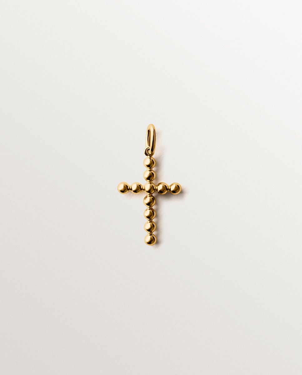Charm de plata 925 bañada en amarillo de 18k con forma de cruz y motivos de esferas - Aristocrazy - Oro Oro-1