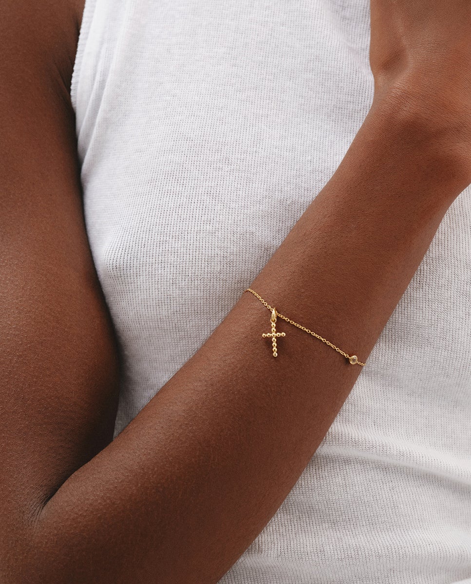 Charm de plata 925 bañada en amarillo de 18k con forma de cruz y motivos de esferas - Aristocrazy - Oro Oro-2