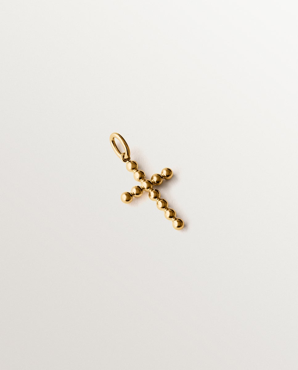 Charm de plata 925 bañada en amarillo de 18k con forma de cruz y motivos de esferas - Aristocrazy - Oro Oro-3