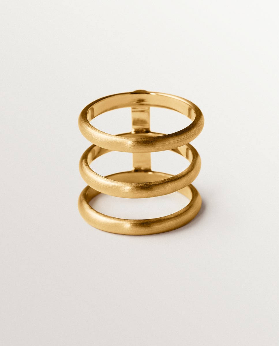 Anillo triple de plata 925 bañada en oro amarillo de 18k - Aristocrazy - Dorado Dorado-3