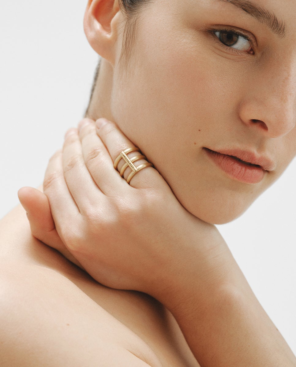 Anillo triple de plata 925 bañada en oro amarillo de 18k - Aristocrazy - Dorado Dorado-4