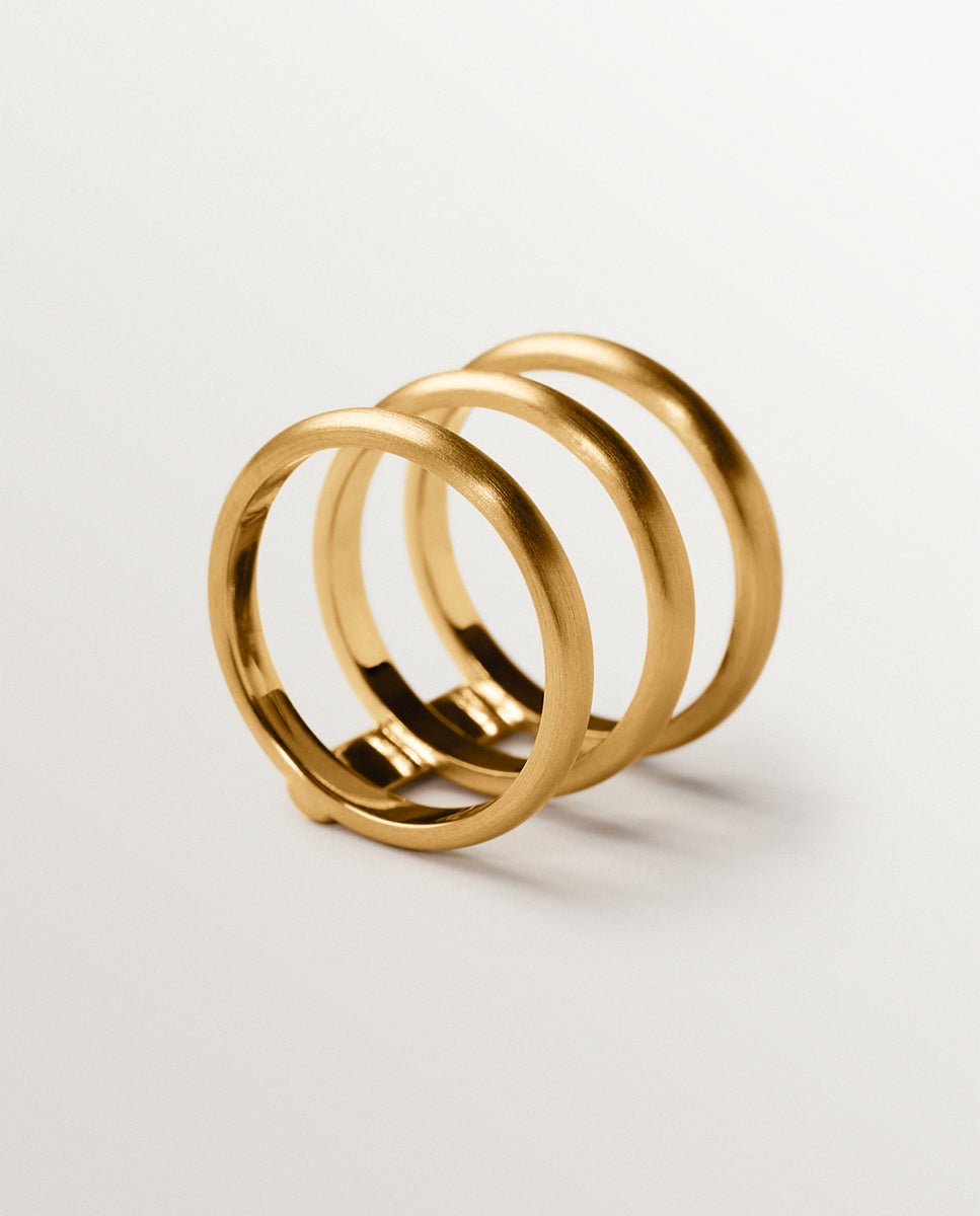 Anillo triple de plata 925 bañada en oro amarillo de 18k - Aristocrazy - Dorado Dorado-5