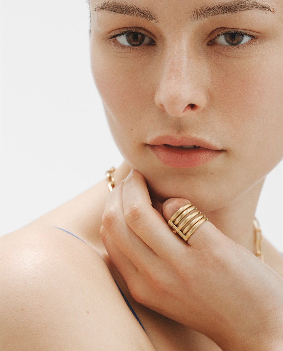 Anillo triple de plata 925 bañada en oro amarillo de 18k - Aristocrazy - Dorado Dorado-6