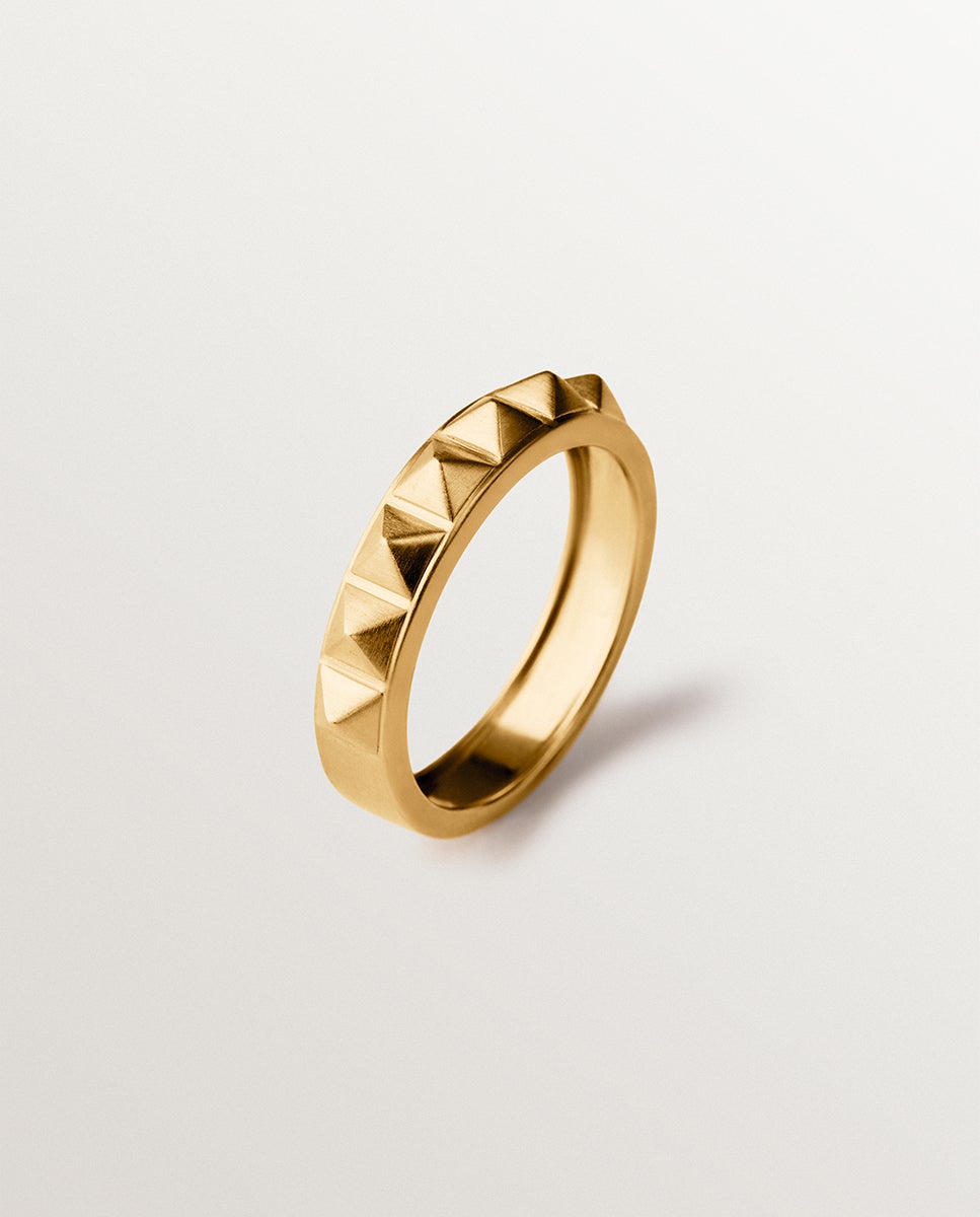 Anillo de plata 925 bañada en oro amarillo de 18k y motivo de tachuelas - Aristocrazy - Dorado Dorado-1