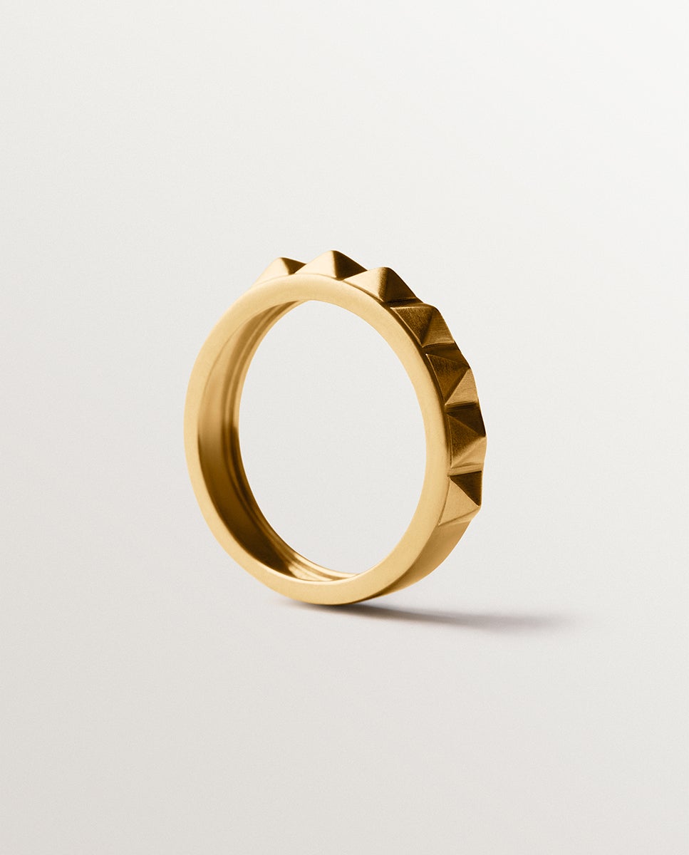 Anillo de plata 925 bañada en oro amarillo de 18k y motivo de tachuelas - Aristocrazy - Dorado Dorado-5